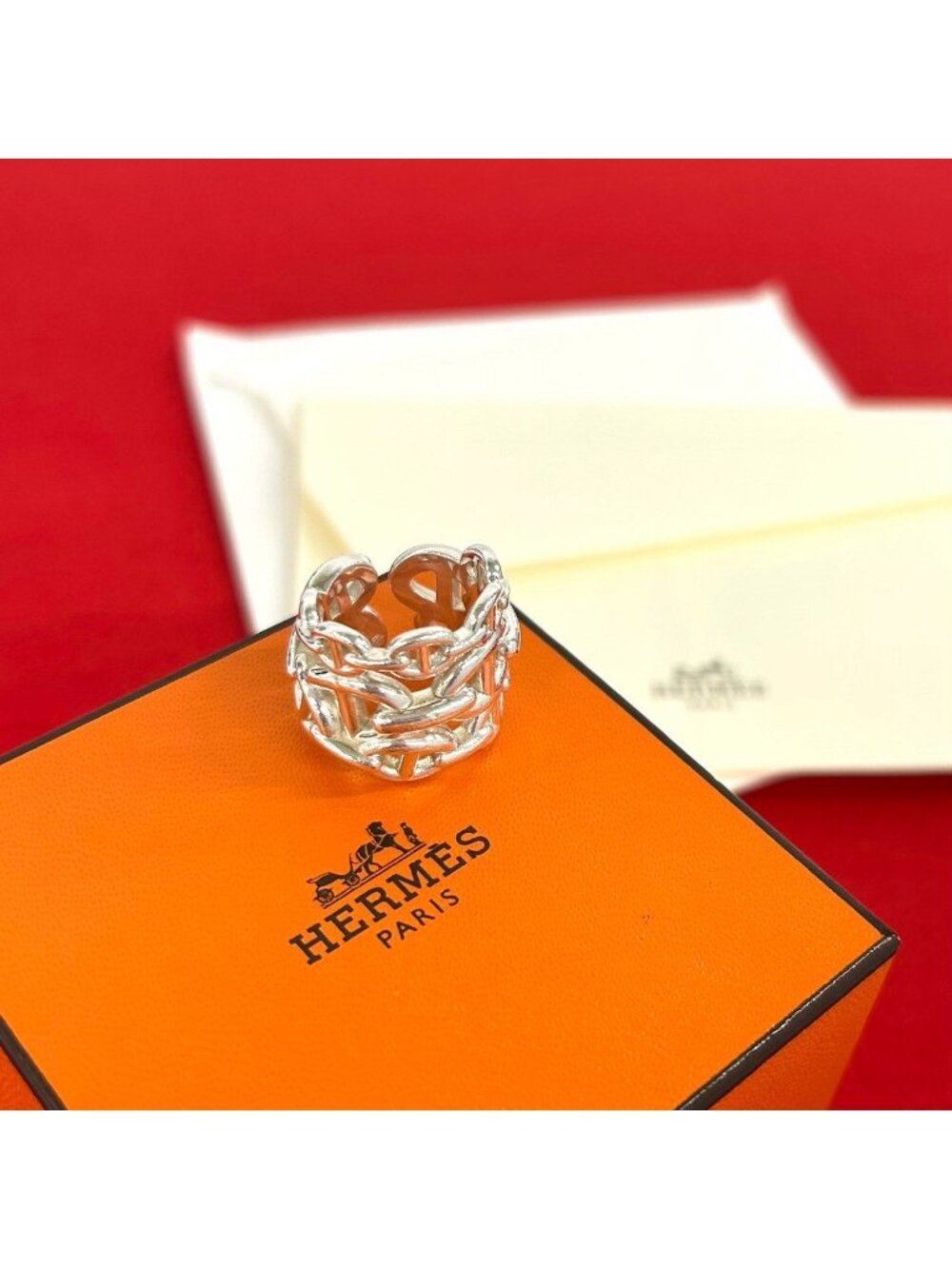 Hermes Chaine D'ancre Enchainee GM Ring 925 Sterling Silver